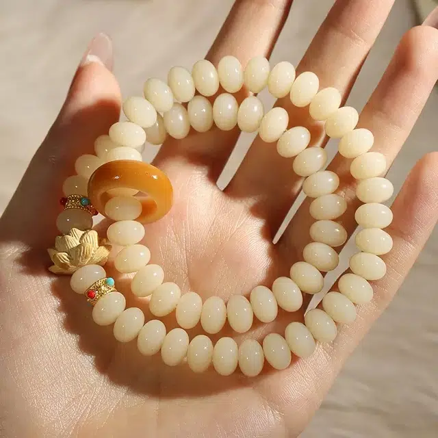 新中式国潮双圈文玩佛珠 好运莲莲 招财纳福 本命年转运 叠戴设计款手饰 菩提根 手串 男女同款情侣款