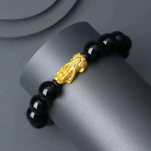 唐述 新中式经典百搭八方来财有钱花好运【吞金纳福】招财貔貅转运珠国潮送福文玩 黑檀 手串 男女同款情侣款