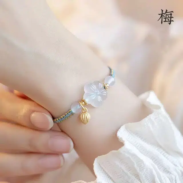 唐述 梅花莲莲国潮新中式复古精致简约森系高级感 琉璃 手绳 女款