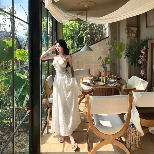 小菊川栗 设计感精致独特开衫长袖裙装套装 女款 白色