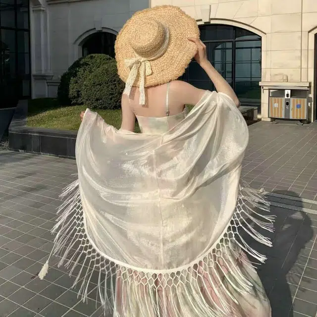 小菊川栗 学院风时尚休闲潮流甜辣穿搭曼日花事氛围感晕染印花海边度假吊带半裙裙装套装 女款