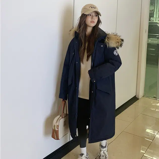 小菊川栗 韩系长款学院风小个子派克服宽松加厚棉衣外套棉服 女款