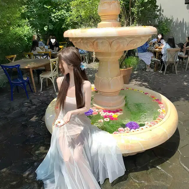 小菊川栗 时尚舒适百搭吊带连衣裙 女款 浅蓝