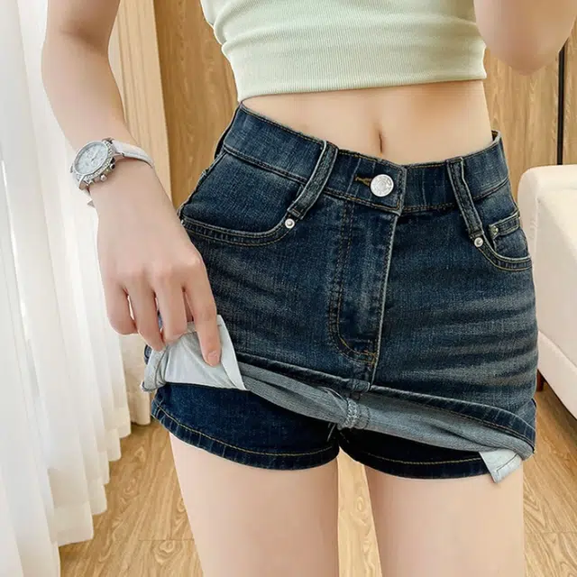 小菊川栗 学院时尚休闲潮流美式包臀牛仔短裙 女款