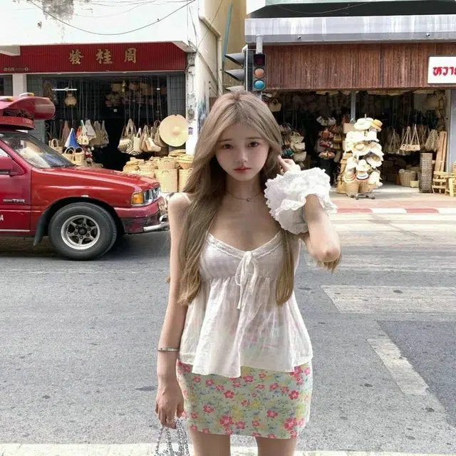 小菊川栗 休闲舒适百搭吊带上衣简约气质优雅半身裙裙装套装 女款