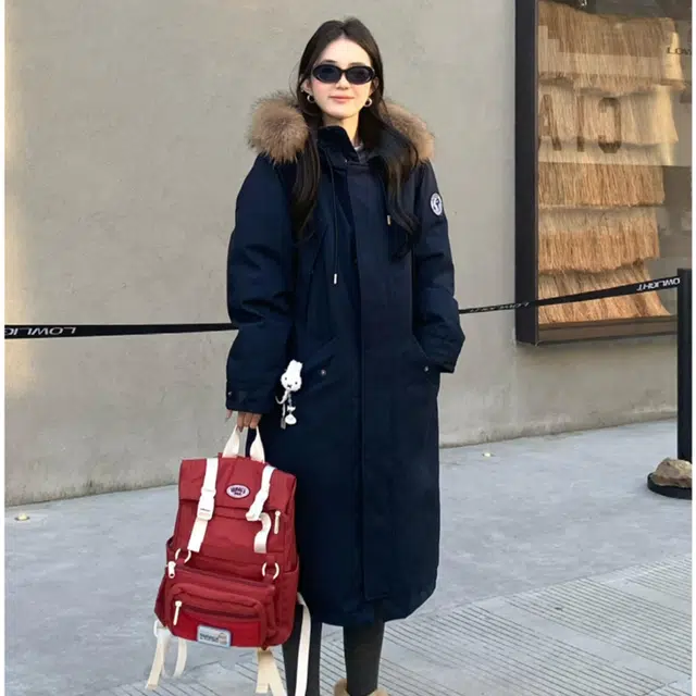 小菊川栗 韩系长款学院风小个子派克服宽松加厚棉衣外套棉服 男女同款