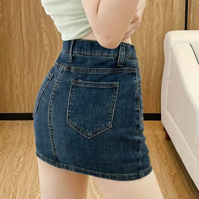 小菊川栗 学院时尚休闲潮流美式包臀牛仔短裙 女款
