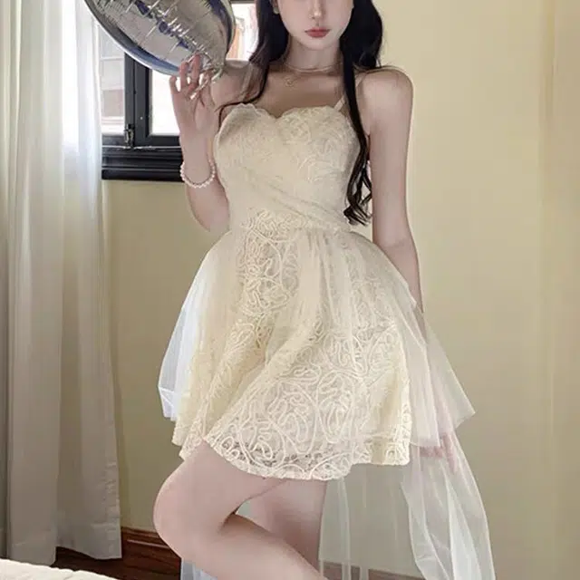 小菊川栗 时尚舒适百搭吊带连衣裙 女款 杏色