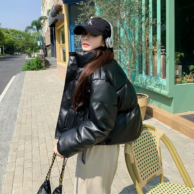 小菊川栗 美式复古上衣女冬短款时尚宽松小个子面包服外套棉服 女款