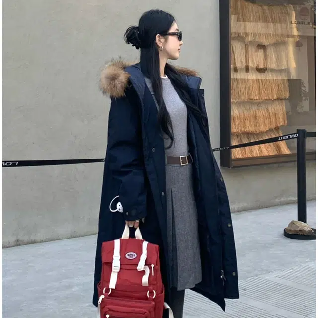 小菊川栗 韩系长款学院风小个子派克服宽松加厚棉衣外套棉服 男女同款