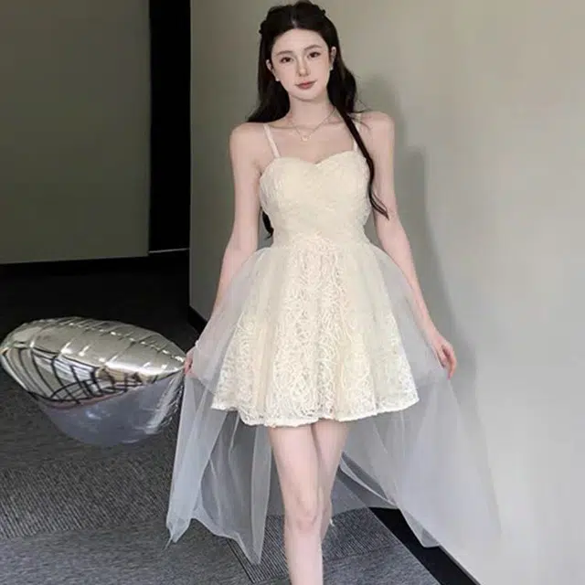 小菊川栗 时尚舒适百搭吊带连衣裙 女款 杏色