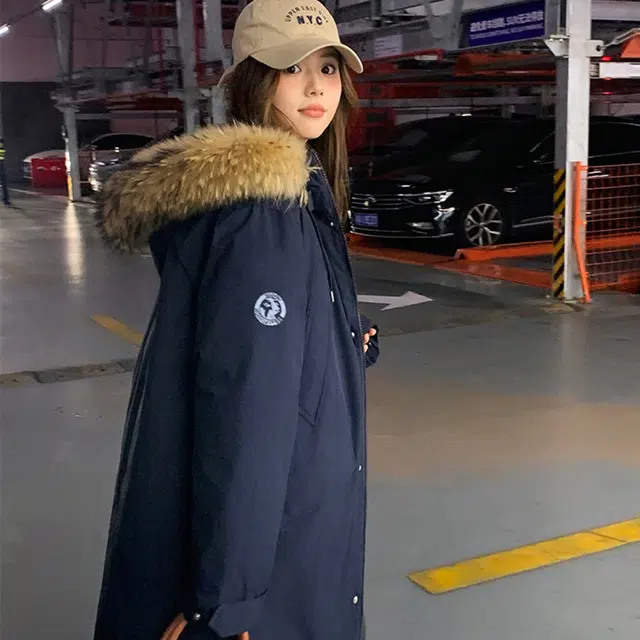 小菊川栗 韩系长款学院风小个子派克服宽松加厚棉衣外套棉服 女款