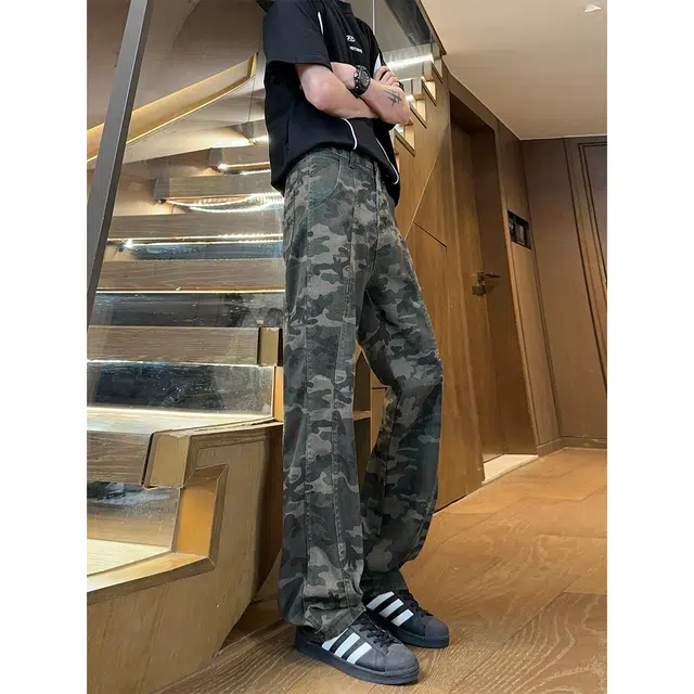悍戈 美式复古高街风多口袋机能透气舒适百搭迷彩工装直筒裤休闲裤 男女同款