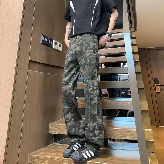悍戈 美式复古高街风多口袋机能透气舒适百搭迷彩工装直筒裤休闲裤 男女同款