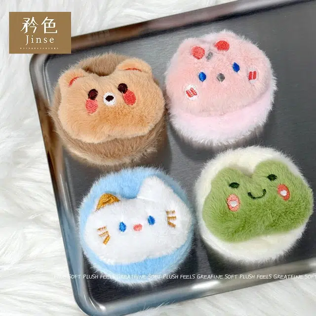 顽顽毛绒化妆镜可爱高颜值圆形卡通可折叠化妆镜随身迷你手持镜子化妆镜
