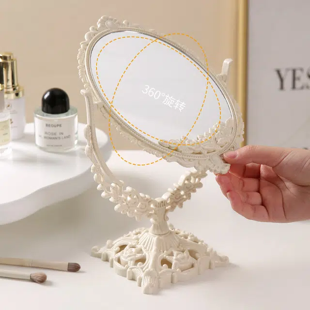 顽顽复古镜子精美梳妆镜浮雕爱心欧式化妆镜折叠便携可爱桌面镜子清晰