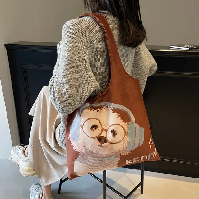 雅鹿 小众卡通可爱设计休闲简约日常 布 单肩包 常规 女款 焦糖色