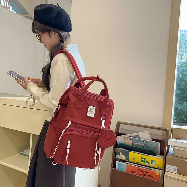 雅鹿 日系小众简约学生 尼龙 书包双肩包 女款 薄荷绿/白色/黑色/酒红色/黄色