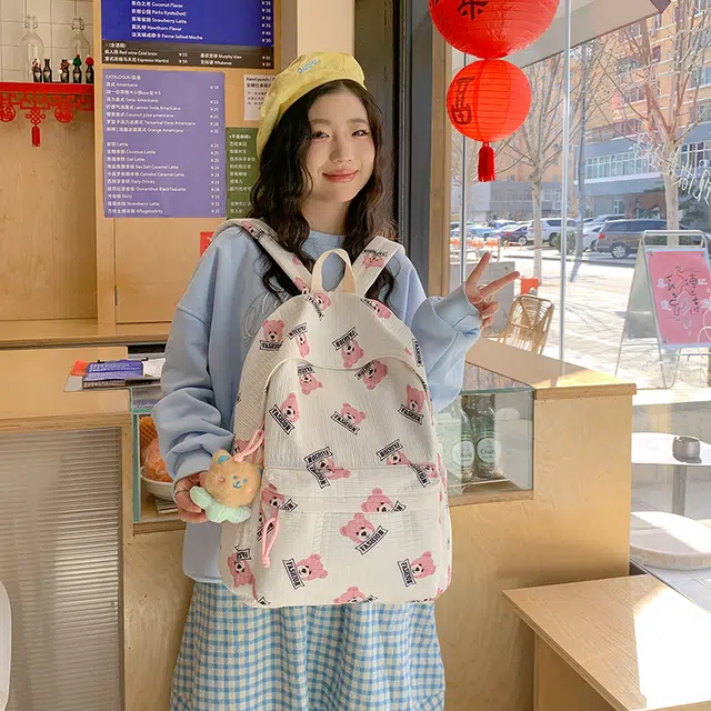 雅鹿 森系印花小熊高颜值上课 牛津纺 双肩包 女款 多色