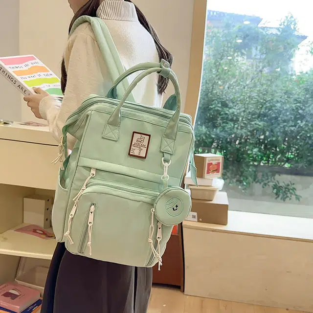 雅鹿 日系小众简约学生 尼龙 书包双肩包 女款 薄荷绿/白色/黑色/酒红色/黄色