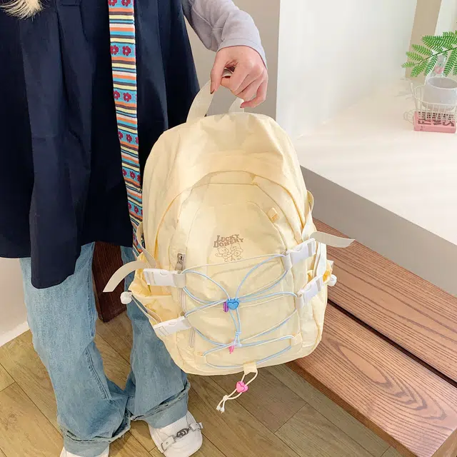 雅鹿 韩系绑带撞色时尚百搭 尼龙布 双肩包 女款 黄色/蓝色/黑色/粉色