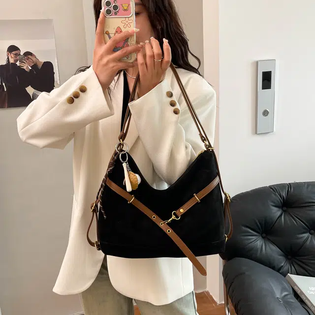 雅鹿 褶皱质感小众简约时尚通勤 丝绒 单肩包 常规 女款 棕色/黑色/咖色