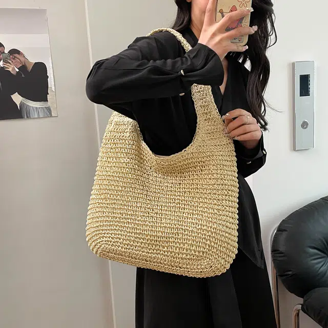 雅鹿 潮流时尚质感春季韩版洋气纯色休闲编织 针织 单肩包斜挎包手提包 常规 女款 卡其色/米白
