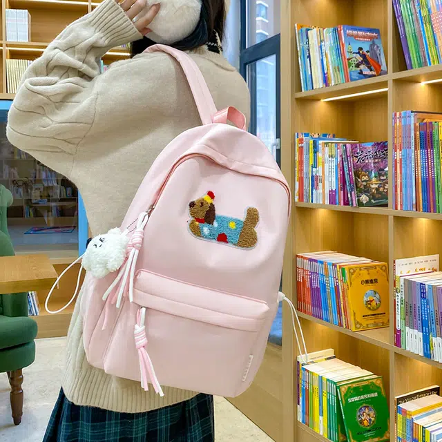 雅鹿 可爱卡通腊肠狗设计学院风百搭简约学生 尼龙 书包背包双肩包 常规 男女同款情侣款 多色