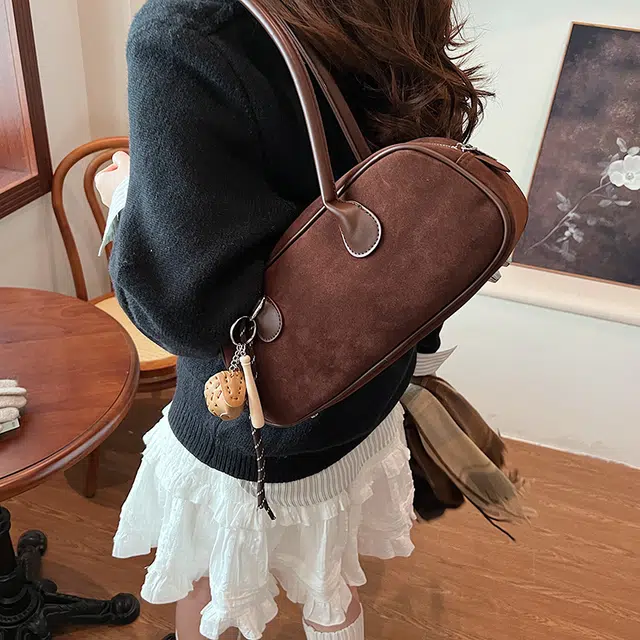 雅鹿 韩式小众高级感复古单肩包腋下法棍包 麂皮 手提包 常规 女款 咖色/棕色/红色/黑色/灰色