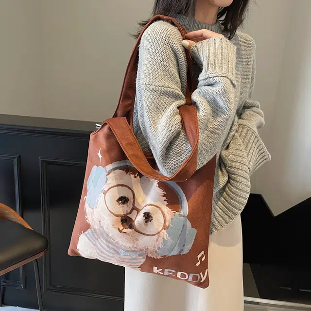 雅鹿 小众卡通可爱设计休闲简约日常 布 单肩包 常规 女款 焦糖色