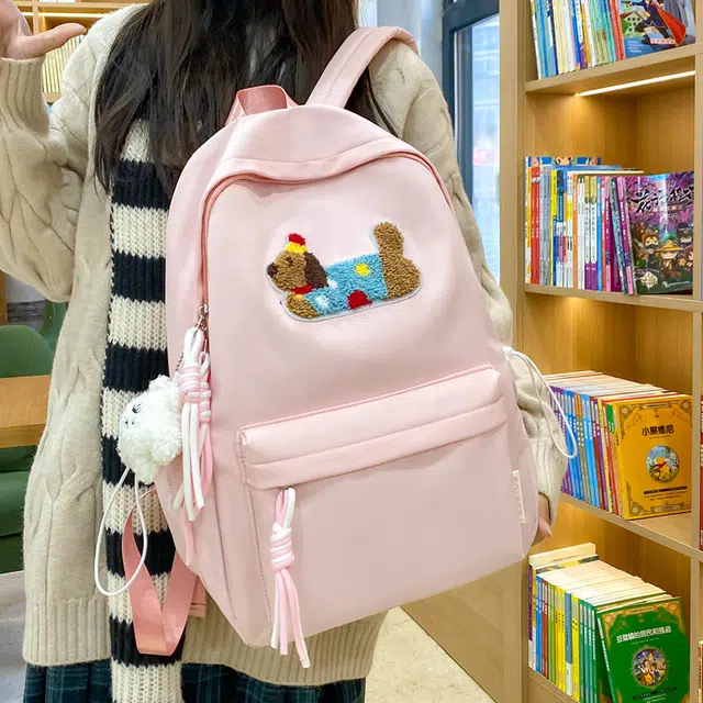 雅鹿 可爱卡通腊肠狗设计学院风百搭简约学生 尼龙 书包背包双肩包 常规 男女同款情侣款 多色
