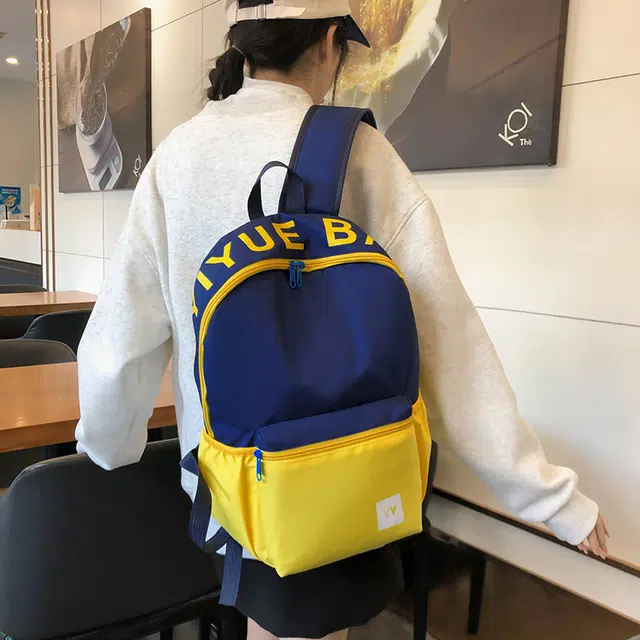 雅鹿 美式撞色顶字母印花初高中大学生书包可爱休闲大感校园旅行 尼龙 双肩包 男女同款情侣款 黄色/蓝色/红色/粉色