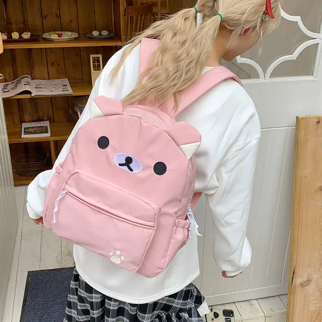 雅鹿 日系可爱百搭软妹小熊耳朵颜文字初中高中旅行 尼龙布 双肩包 女款 多色