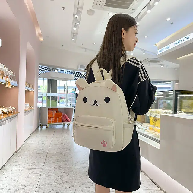 雅鹿 韩版日系可爱小熊印花百搭旅游通勤 尼龙 双肩包 男女同款情侣款 多色