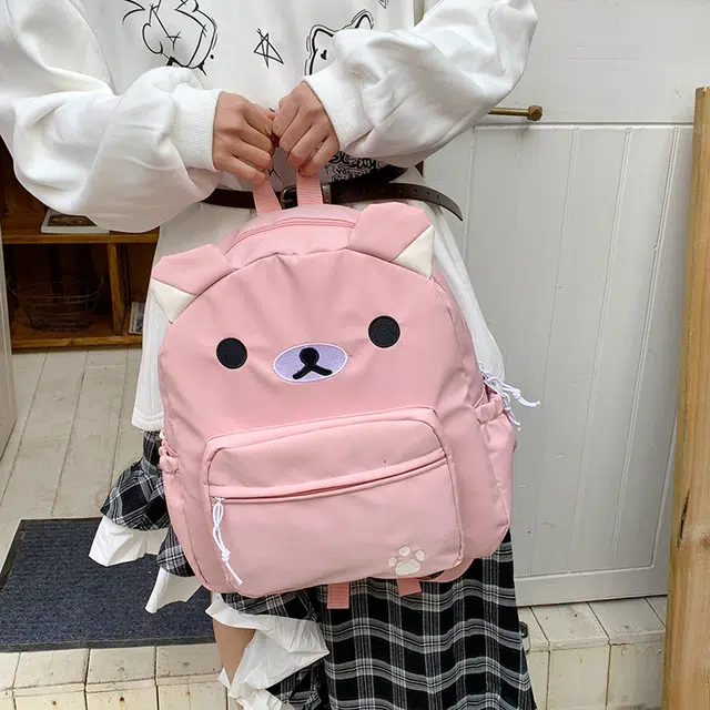 雅鹿 日系可爱百搭软妹小熊耳朵颜文字初中高中旅行 尼龙布 双肩包 女款 多色