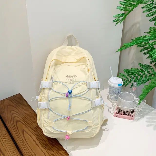雅鹿 韩系绑带撞色时尚百搭 尼龙布 双肩包 女款 黄色/蓝色/黑色/粉色