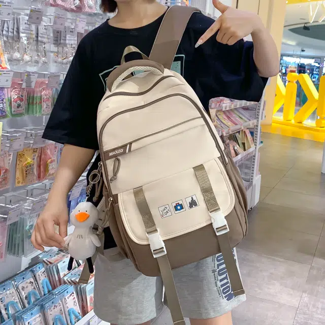 雅鹿 日系校园简约百搭上课大容量潮 尼龙 双肩包 常规 女款 卡其色/粉色/桔色/紫色/红色