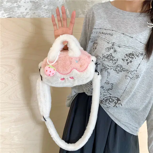 雅鹿 时尚可爱高颜值小众 丝绒 手提包 女款 粉色/棕色