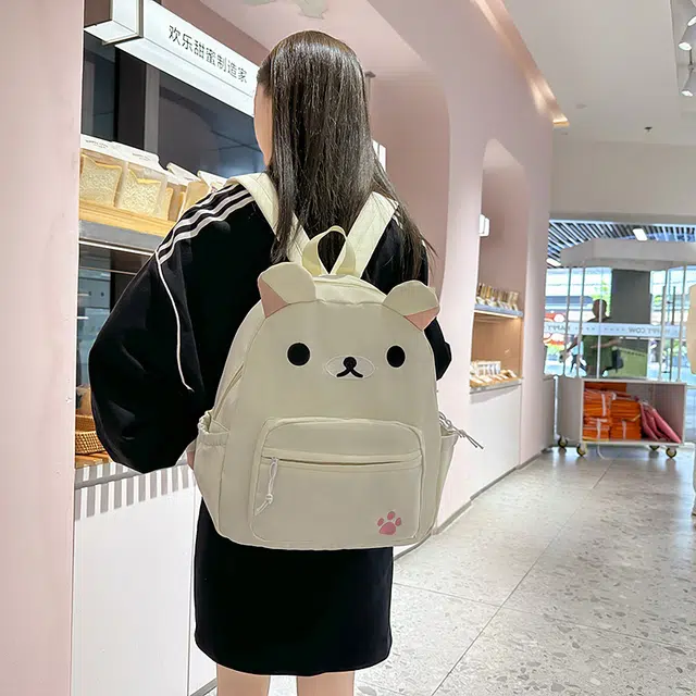 雅鹿 韩版日系可爱小熊印花百搭旅游通勤 尼龙 双肩包 男女同款情侣款 多色
