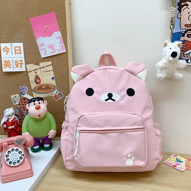雅鹿 日系可爱百搭软妹小熊耳朵颜文字初中高中旅行 尼龙布 双肩包 女款 多色