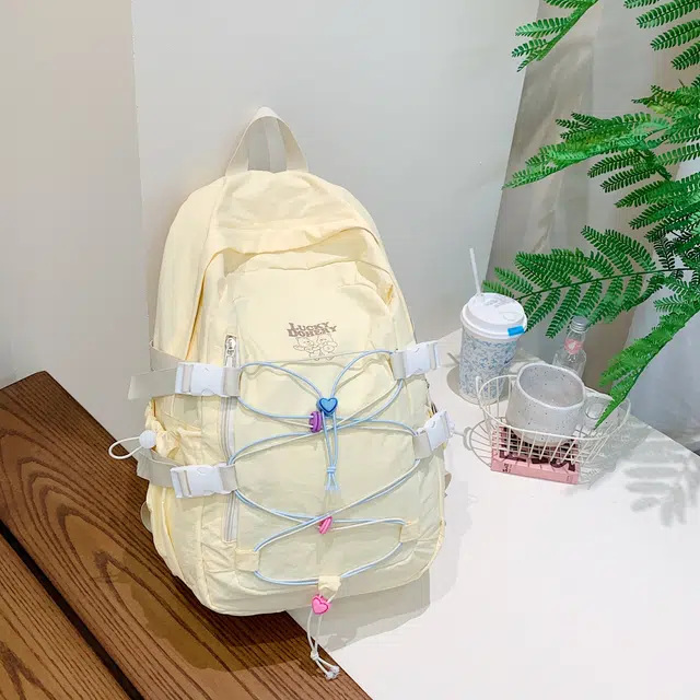 雅鹿 韩系绑带撞色时尚百搭 尼龙布 双肩包 女款 黄色/蓝色/黑色/粉色