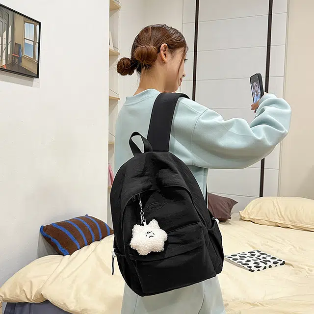 雅鹿 多巴胺纯色极简风 尼龙 双肩包 常规 男女同款情侣款 粉色/蓝色/红色/黄色/黑色