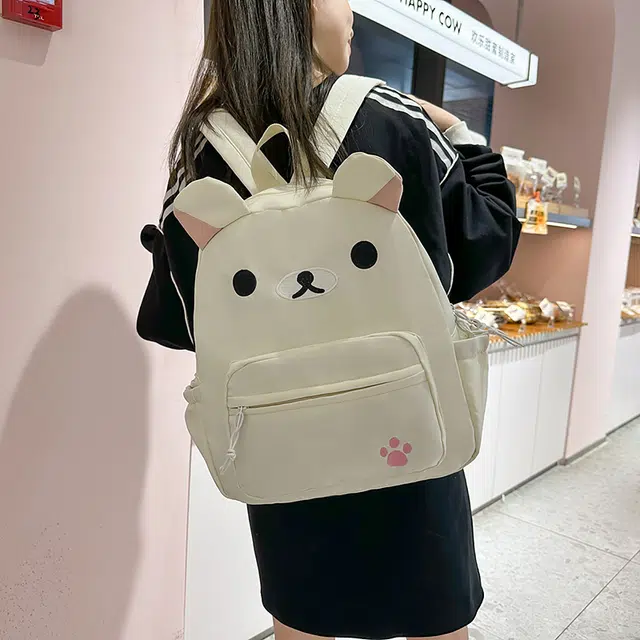 雅鹿 韩版日系可爱小熊印花百搭旅游通勤 尼龙 双肩包 男女同款情侣款 多色