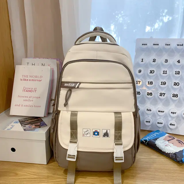 雅鹿 日系校园简约百搭上课大容量潮 尼龙 双肩包 常规 女款 卡其色/粉色/桔色/紫色/红色
