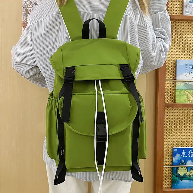 雅鹿 潮酷纯色耐脏耐磨 尼龙 双肩包 常规 男女同款情侣款 绿色/卡其/灰色/黑色
