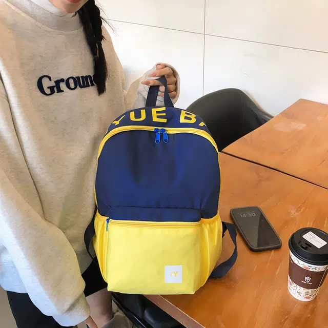 雅鹿 美式撞色顶字母印花初高中大学生书包可爱休闲大感校园旅行 尼龙 双肩包 男女同款情侣款 黄色/蓝色/红色/粉色
