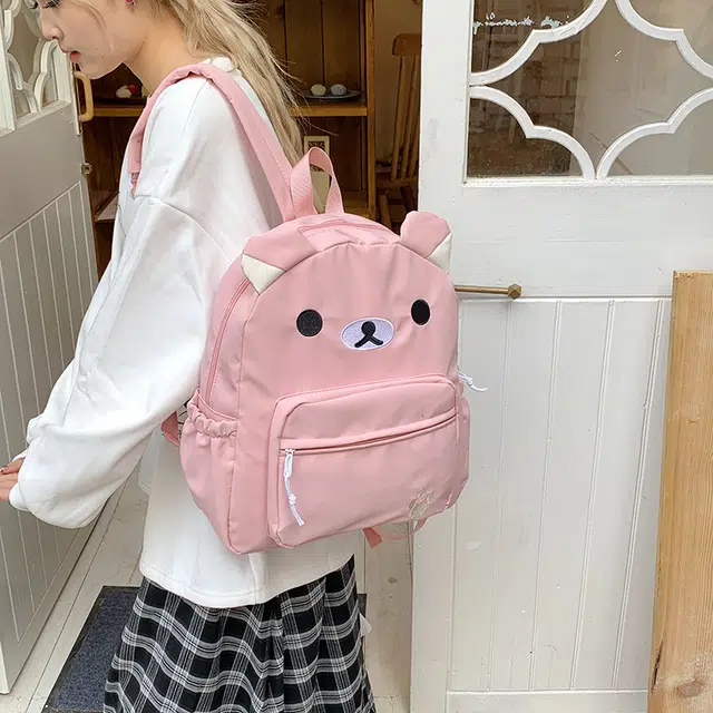 雅鹿 日系可爱百搭软妹小熊耳朵颜文字初中高中旅行 尼龙布 双肩包 女款 多色