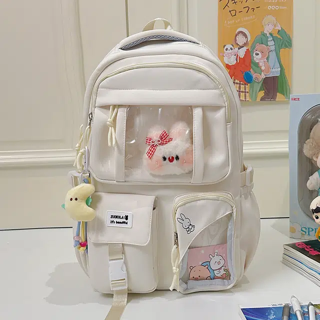 雅鹿 日系撞色透明多口袋二次元痛包小众不撞款卡通可爱初高中书包 尼龙 双肩包 常规 男女同款情侣款 多色