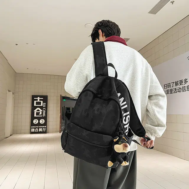 雅鹿 美式复古书包初中高中生上课潮流暗纹大容量大学生百搭休闲旅行电脑背包 尼龙 双肩包 男女同款情侣款 黑色/白色/绿色/红色