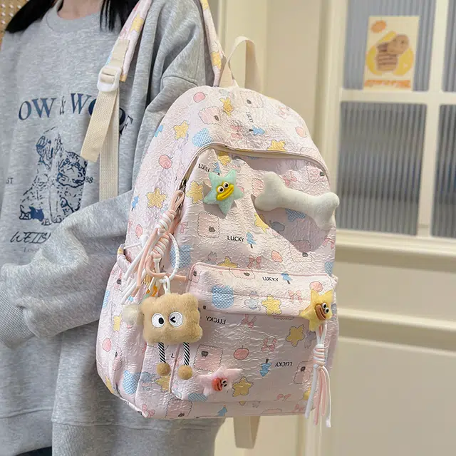 雅鹿 韩系多巴胺可爱卡通印花旅行 尼龙 双肩包 女款 多色